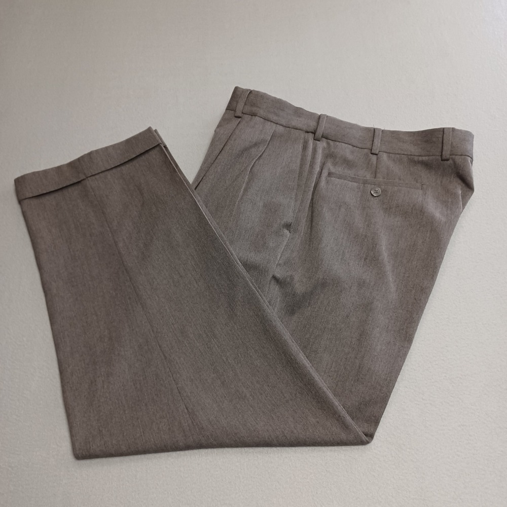 Louis Raphael Rosso Dress Pants Mens 38x29 Brown Pleated Cuffed Hidden Extension